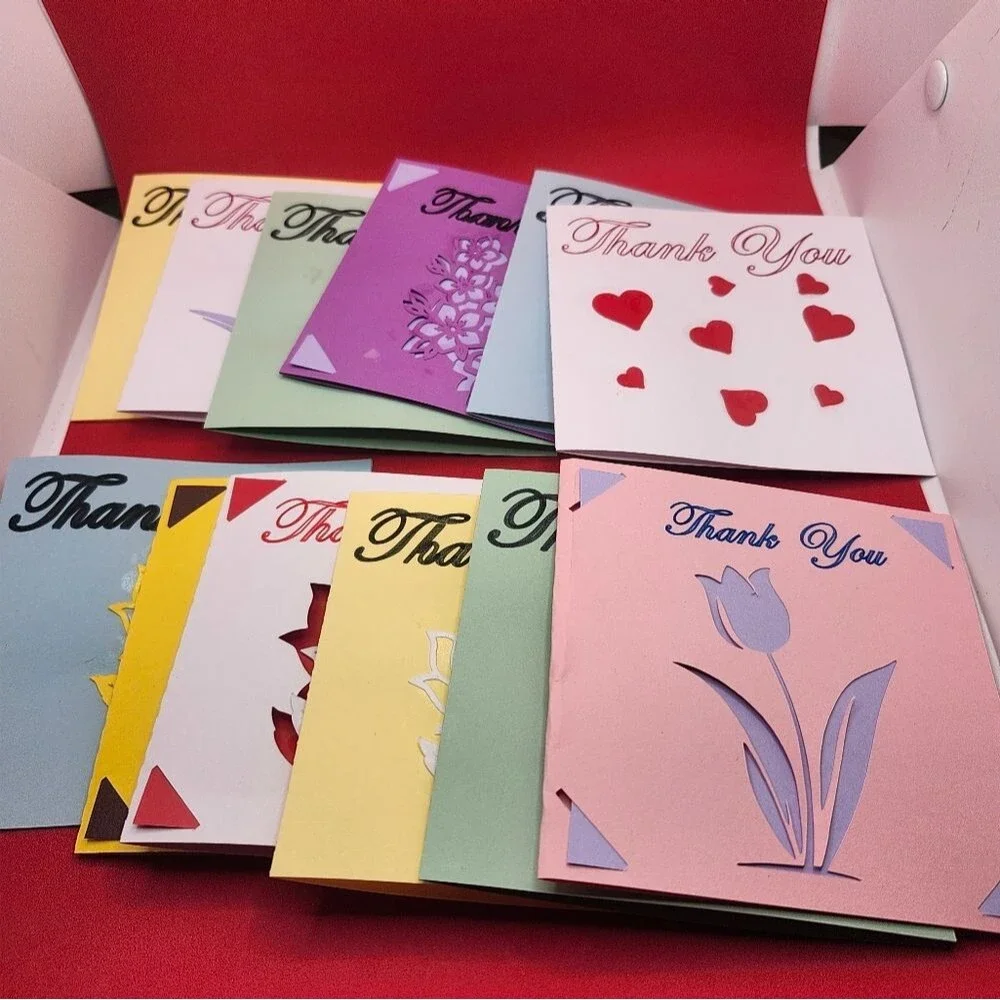 Hand Crafted Colorful Thank You Cards Set of 12